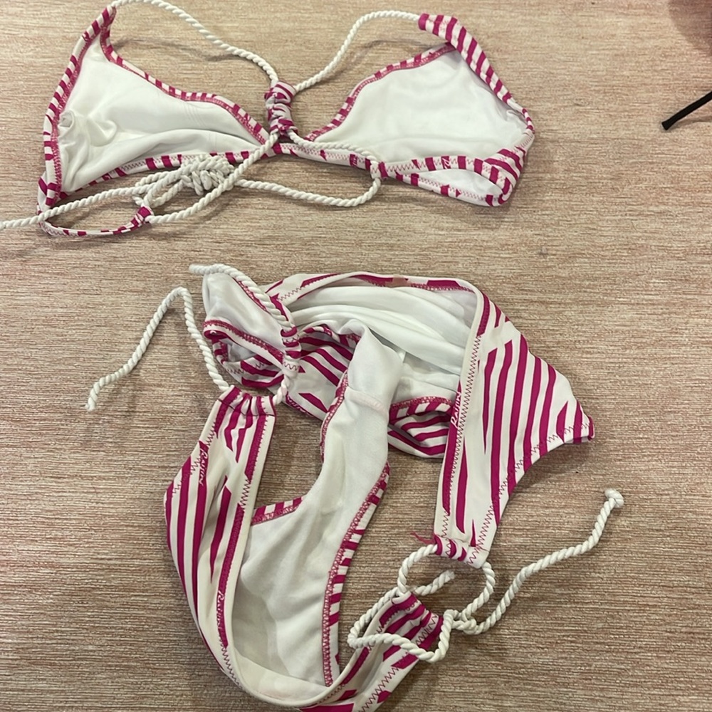 RAISINS PINK AND WHITE STRIPED ROPE STRING BIKINI - Picture 6 of 6